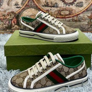 💯Men's Sneakers New Gucci Beige Sneakers Tennis 1977 GG Canvas💯
